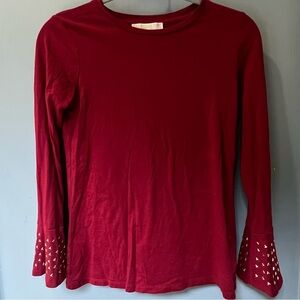 $78 Michael Kors Women's Red Stud Embellished Long sleeve Blouse Top Size XS
